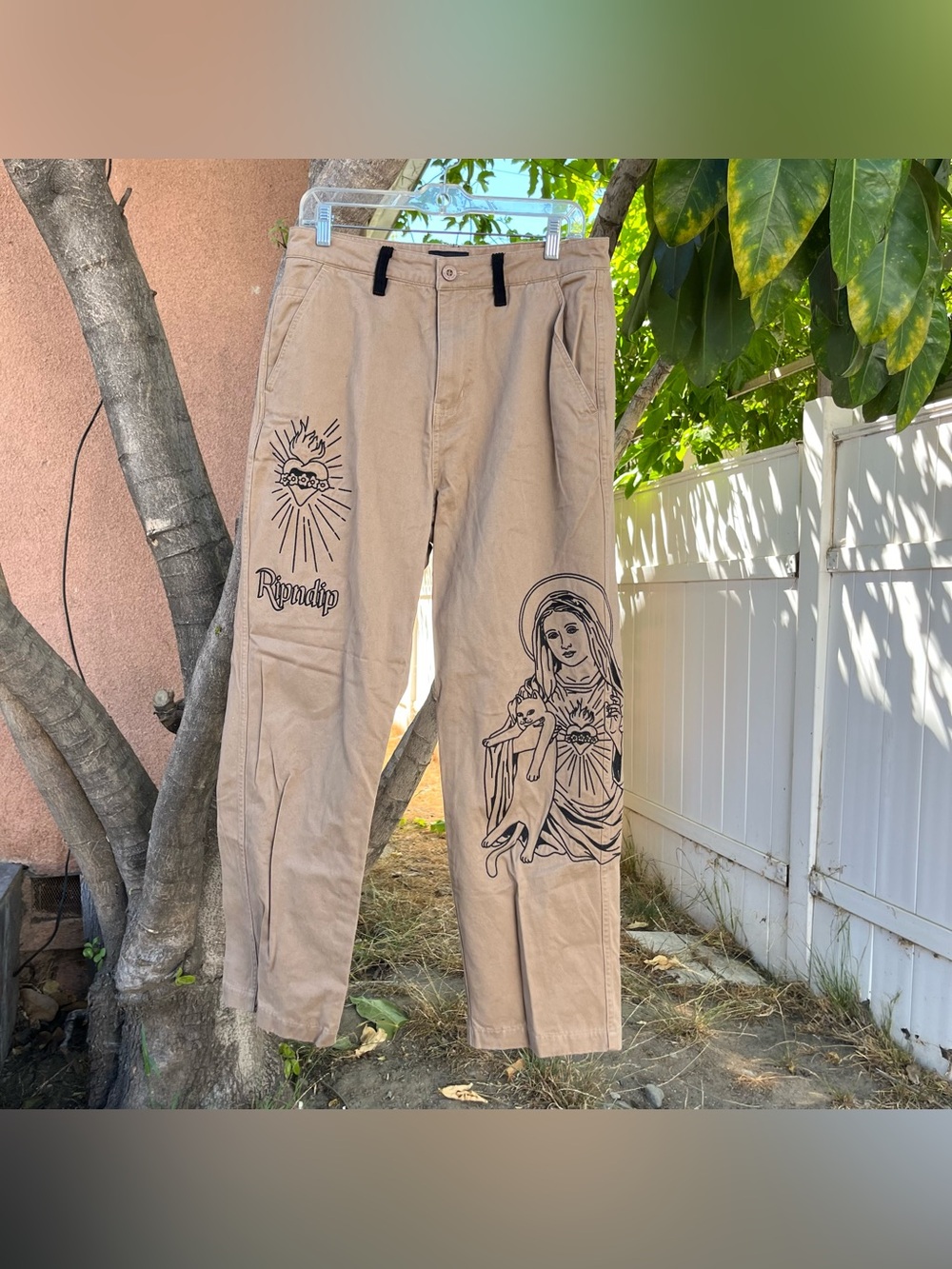 RIPNDIP Mother Mary Tan Graphic Pants Chinos.